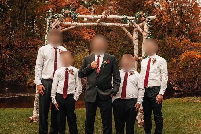 A ceremony on the riverbank, in October. Arch not included, couples bring their own, wedding at Edgetts Lodge, Luther Michigan